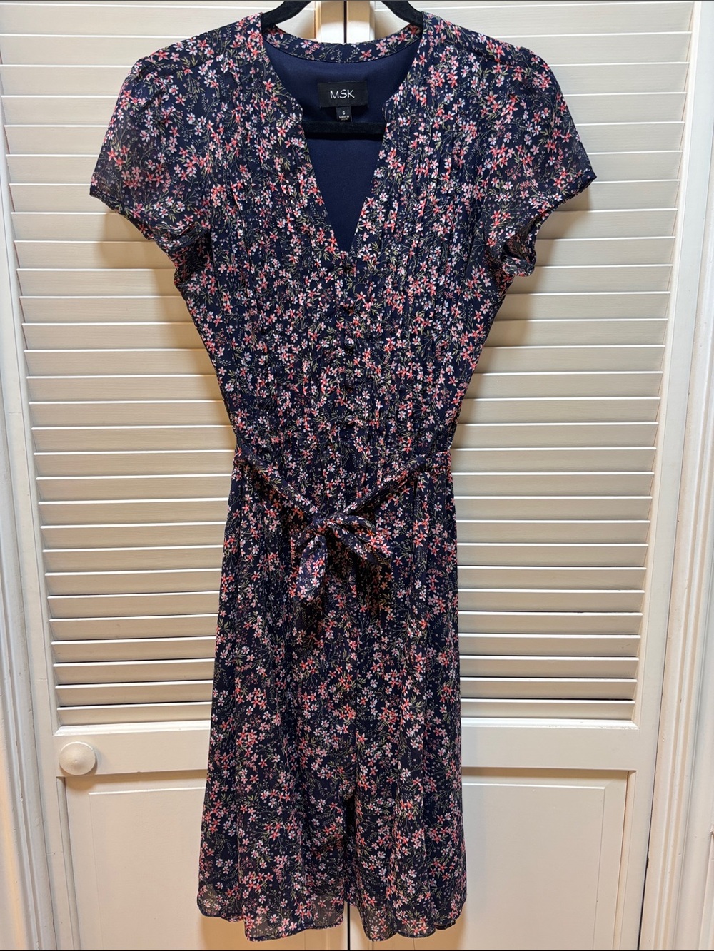 MSK Navy Floral Dress with Pink and White Blossoms